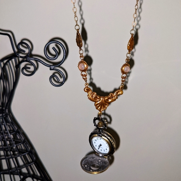 Disney Jewelry - Pocketwatch necklace, and 2 Disney hair bows